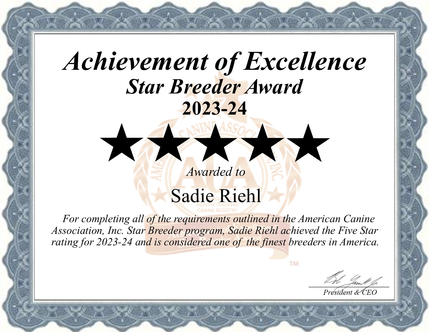Sadie, Riehl, dog, breeder, star, certificate, Sadie-Riehl, Gap, PA, Pennsylvania, puppy, dog, kennels, mill, puppymill, usda, 5-star, aca, ica, registered, golden, doodles, none